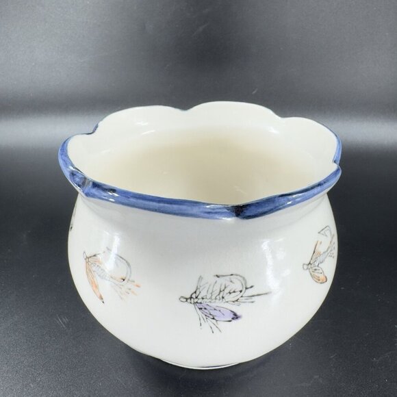 Vintage Ceramic Dish Bowl Flower Pot Container With Fish Trout Design Wavy Edges - Picture 13 of 13